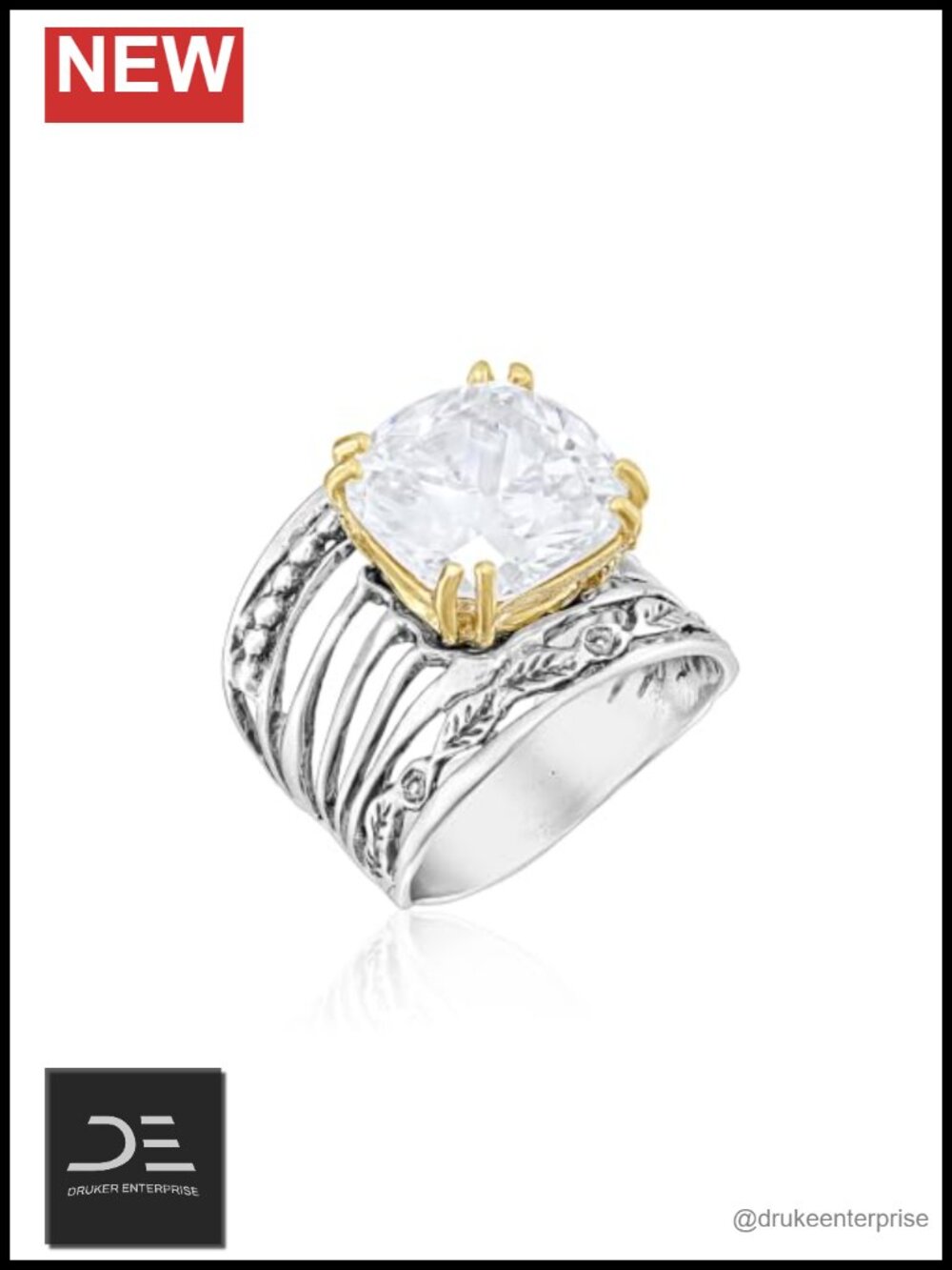 925 Sterling Silver CZ Flower Statement Ring
